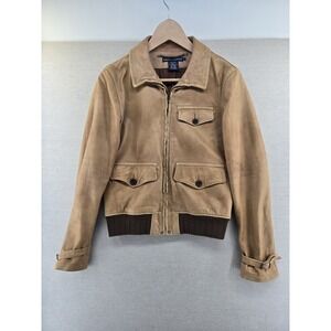 Ralph Lauren Leather Jacket Women's Small Tan Brown Military A2 G1 Talon Racer